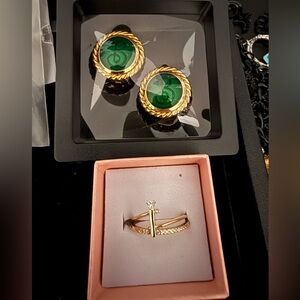 Burberry Earring & 2 Sterling Gold Overlay Rings